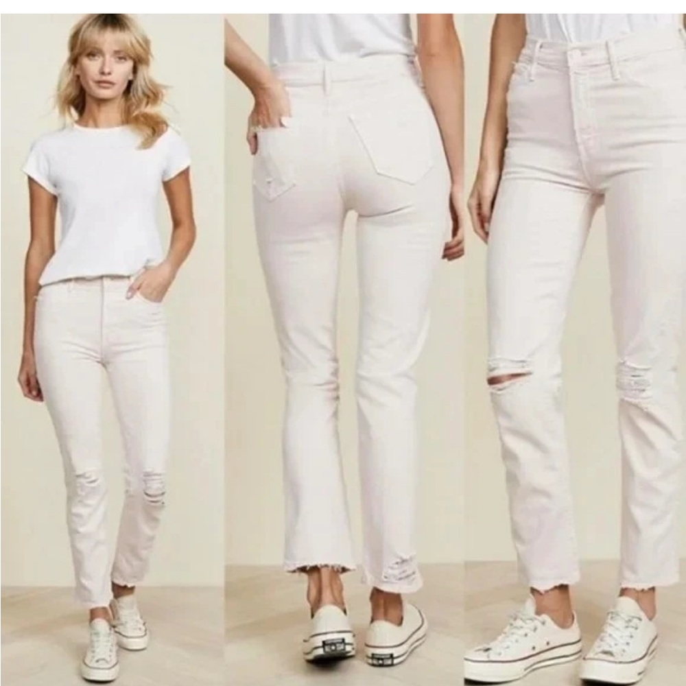 EUC Mother High Waist Rascal Ankle Jean 28 Ivory pink